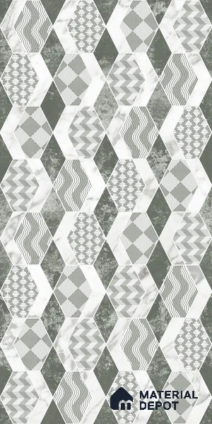 Carving Wall Tile TL 05456 C Olive Green Decor 2 ft x 4 ft Vitrified Rustic Carving Matte Finish - 9 mm | 4 Random Design | Suitable for Living Room, Bedroom, Bathroom, Kitchen