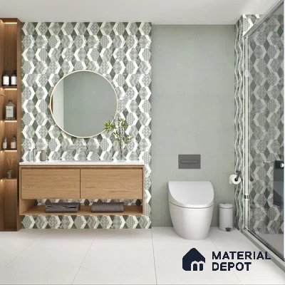 Carving Wall Tile TL 05456 C Olive Green Decor 2 ft x 4 ft Vitrified Rustic Carving Matte Finish - 9 mm | 4 Random Design | Suitable for Living Room, Bedroom, Bathroom, Kitchen