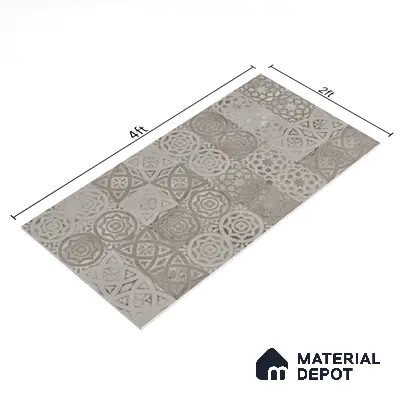 Carving Wall Tile TL 05457 B Neolith Grey Decor 2 ft x 4 ft Vitrified Rustic Carving Matte Finish - 9 mm | 4 Random Design | Suitable for Living Room, Bedroom, Bathroom, Kitchen