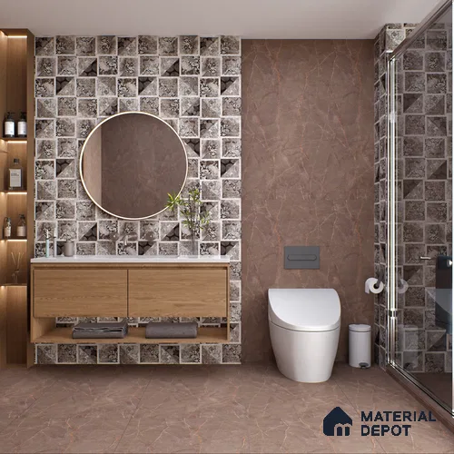 Carving Floor & Wall Tile TL 05612 B Gravier Subtle Choco 2 ft x 4 ft Vitrified Rustic Carving Matte Finish - 9 mm | 6 Random Design | Suitable for Living Room, Bedroom, Bathroom