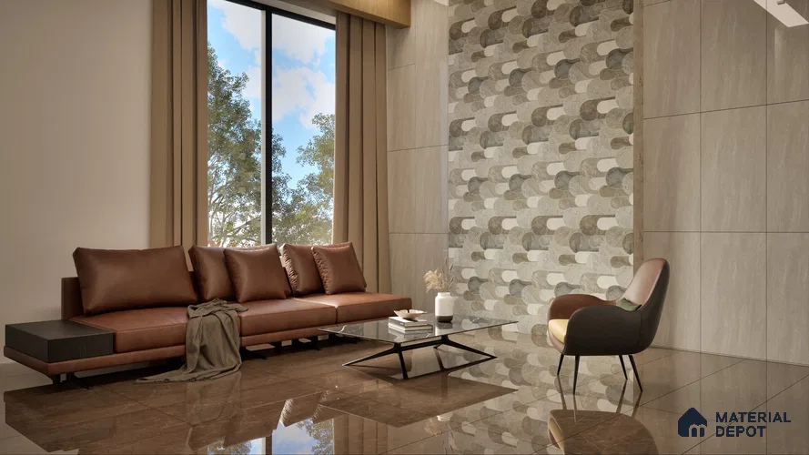 Carving Floor & Wall Tile TL 05612 B Gravier Subtle Choco 2 ft x 4 ft Vitrified Rustic Carving Matte Finish - 9 mm | 6 Random Design | Suitable for Living Room, Bedroom, Bathroom