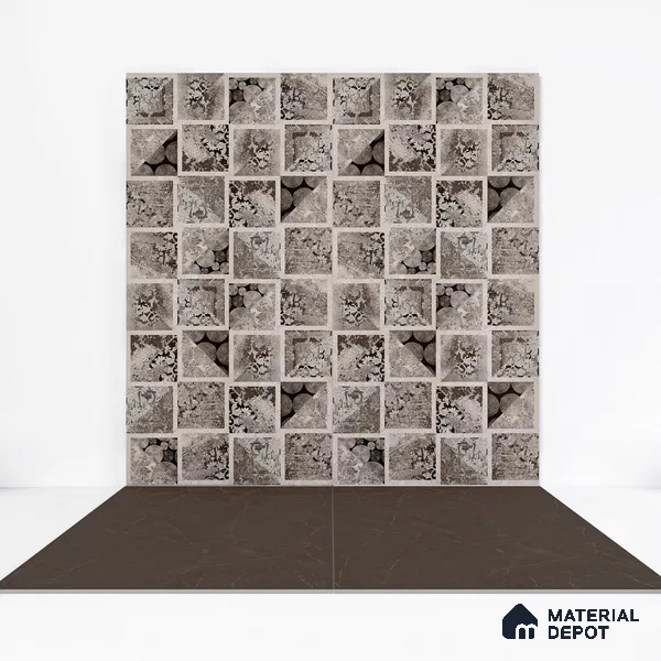 Carving Floor & Wall Tile TL 05612 B Gravier Subtle Choco 2 ft x 4 ft Vitrified Rustic Carving Matte Finish - 9 mm | 6 Random Design | Suitable for Living Room, Bedroom, Bathroom (Sample)