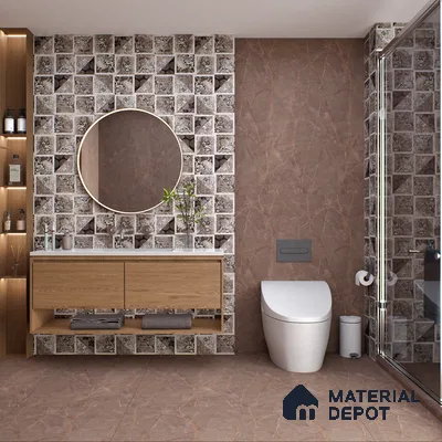 Highlighter Wall Tile TL 05612 C Gravier Subtle Choco Decor 2 ft x 4 ft Vitrified Rustic Carving Matte Finish - 9 mm | 4 Random Design | Suitable for Living Room, Bedroom, Bathroom (Sample)