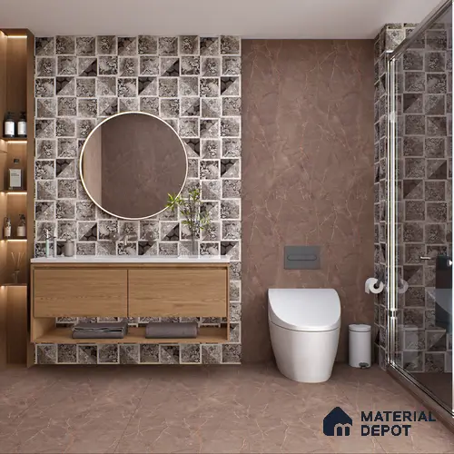 Highlighter Wall Tile TL 05612 C Gravier Subtle Choco Decor 2 ft x 4 ft Vitrified Rustic Carving Matte Finish - 9 mm | 4 Random Design | Suitable for Living Room, Bedroom, Bathroom