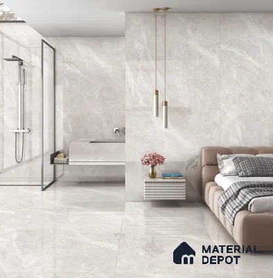 Large Format Endless Floor & Wall Tile TL 10579 Floris Bianco 8 ft x 4 ft Colour Body Vitrified Glossy Finish - 9 mm | Suitable for Living Room, Bedroom, Bathroom | Adhesive and Spacers Must be Used During Installation