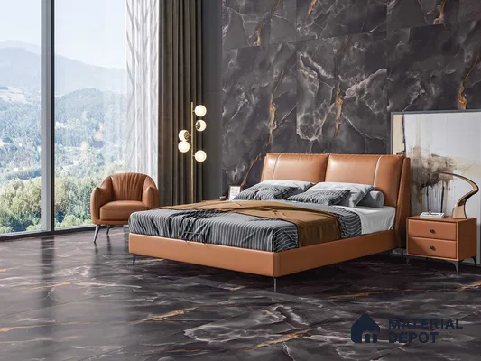 Large Format Endless Floor & Wall Tile TL 10586 Thunder Onyx 8 ft x 4 ft Colour Body Vitrified Glossy Finish - 9 mm | 2 Random Design | Suitable for Living Room, Bedroom, Bathroom | Adhesive and Spacers Must be Used During Installation