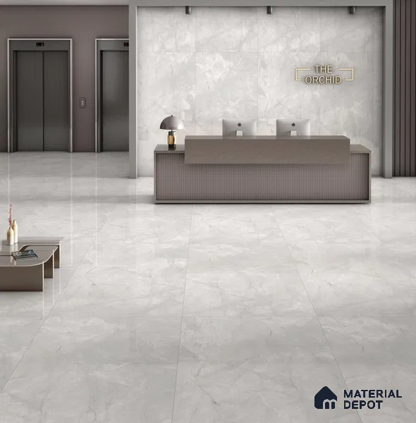Large Format Endless Floor & Wall Tile TL 10576 Nivia Grey 8 ft x 4 ft Colour Body Vitrified Glossy Finish - 9 mm | Suitable for Living Room, Bedroom, Bathroom | Adhesive and Spacers Must be Used During Installation