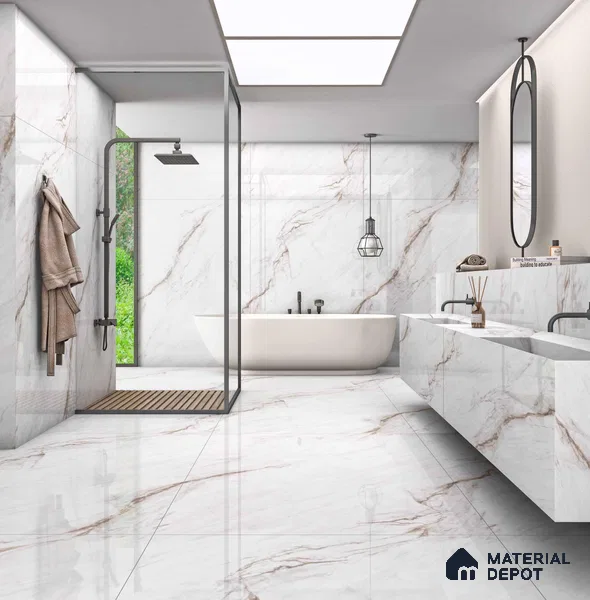 Large Format Endless Floor & Wall Tile TL 10577 Michel Angelo 8 ft x 4 ft Colour Body Vitrified Glossy Finish - 9 mm | Suitable for Living Room, Bedroom, Bathroom | Adhesive and Spacers Must be Used During Installation