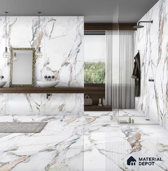 Large Format Endless Floor & Wall Tile TL 10574 Picasso Green 8 ft x 4 ft Colour Body Vitrified Glossy Finish - 9 mm | Suitable for Living Room, Bedroom, Bathroom | Adhesive and Spacers Must be Used During Installation