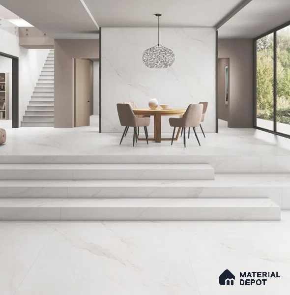 Large Format Endless Floor & Wall Tile TL 10583 Solomon White 8 ft x 4 ft Colour Body Vitrified Matte Finish - 9 mm | Suitable for Living Room, Bedroom, Bathroom | Adhesive and Spacers Must be Used During Installation