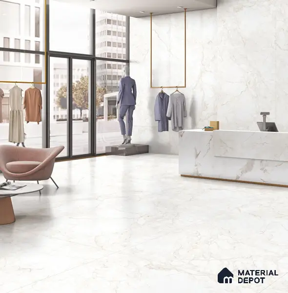 Large Format Endless Floor & Wall Tile TL 10584 Nura White 8 ft x 4 ft Colour Body Vitrified Matte Finish - 9 mm | Suitable for Living Room, Bedroom, Bathroom | Adhesive and Spacers Must be Used During Installation