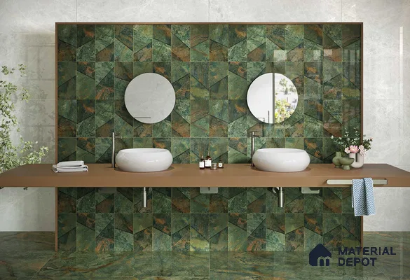 Highlighter Wall Tile TL 05463 Emerald Green Decor 2 ft x 4 ft Vitrified High Gloss Finish - 9 mm | Suitable for Living Room, Bedroom, Bathroom, Kitchen