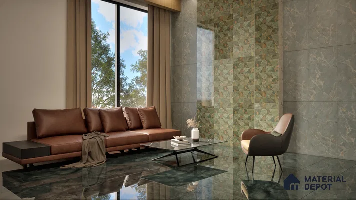 Highlighter Wall Tile TL 05463 Emerald Green Decor 2 ft x 4 ft Vitrified High Gloss Finish - 9 mm | Suitable for Living Room, Bedroom, Bathroom, Kitchen
