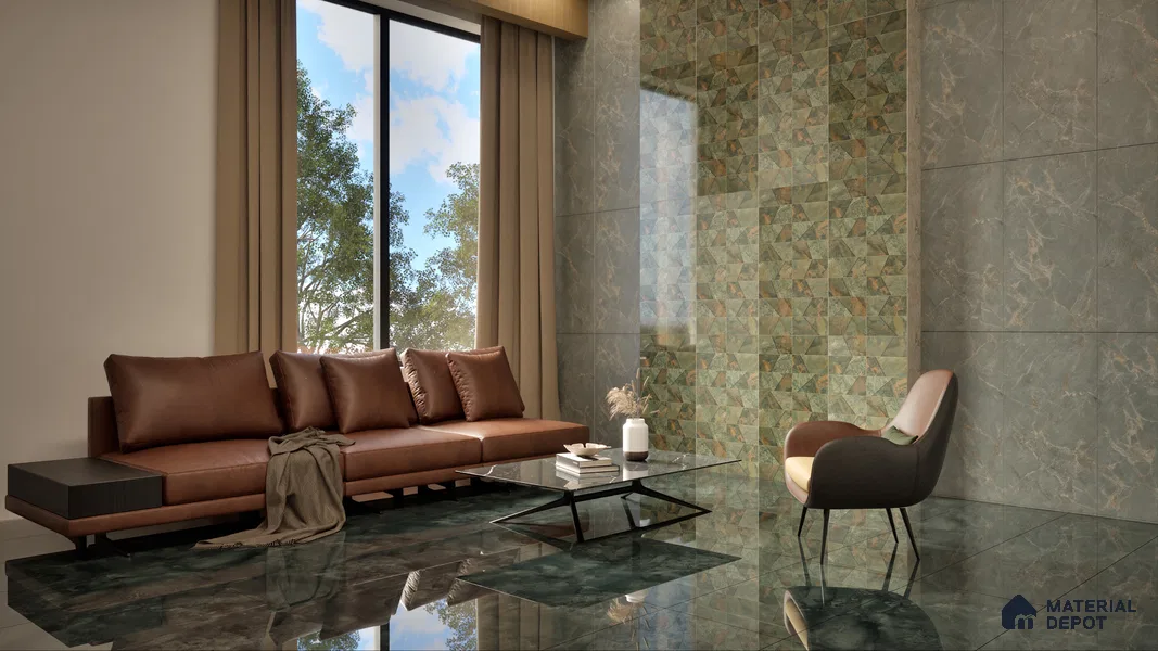 Highlighter Wall Tile TL 05463 Emerald Green Decor 2 ft x 4 ft Vitrified High Gloss Finish - 9 mm | Suitable for Living Room, Bedroom, Bathroom, Kitchen