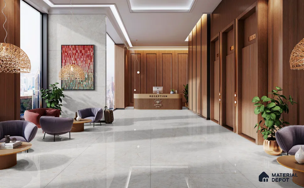 Large Formate Marble Floor & Wall Tile TL 11462 B Arctic Bianco 6 ft x 4 ft Vitrified Lush Finish - 9 mm | 3 Random Design | Suitable for Living Room, Bedroom, Dining & Office