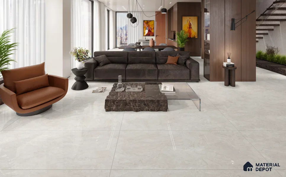 Large Formate Marble Floor & Wall Tile TL 11490 B Celion Ice Age 6 ft x 4 ft Vitrified Glossy Finish - 9 mm | 4 Random Design | Suitable for Living Room, Bedroom, Dining & Office