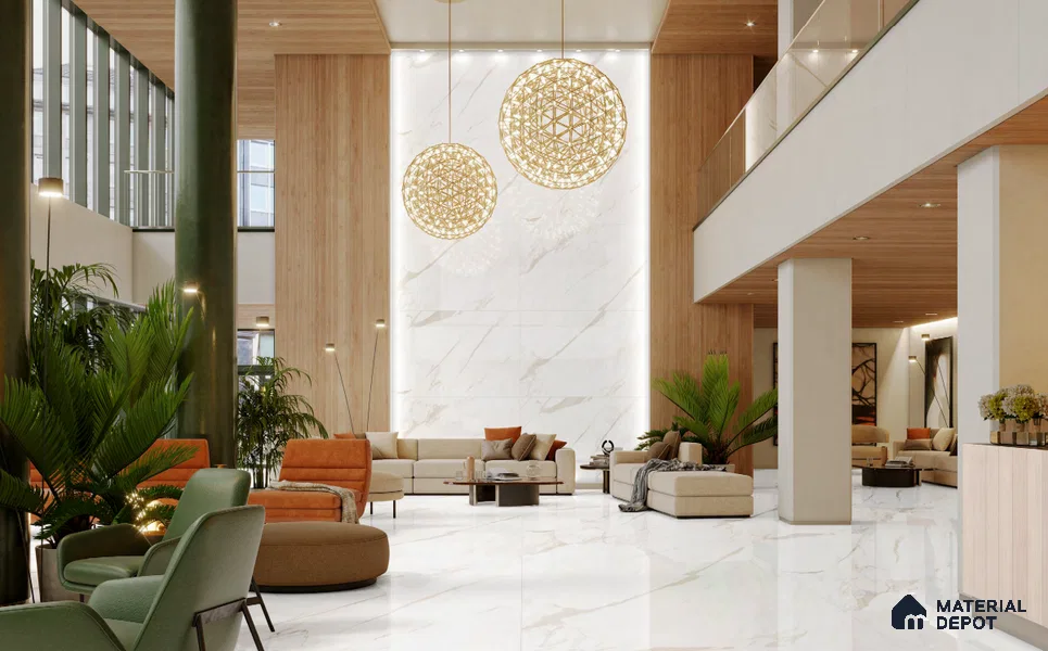 Large Formate Marble Floor & Wall Tile TL 11469 Calacatta Grey 6 ft x 4 ft Vitrified Glossy Finish - 9 mm | 3 Random Design | Suitable for Living Room, Bedroom, Dining & Office