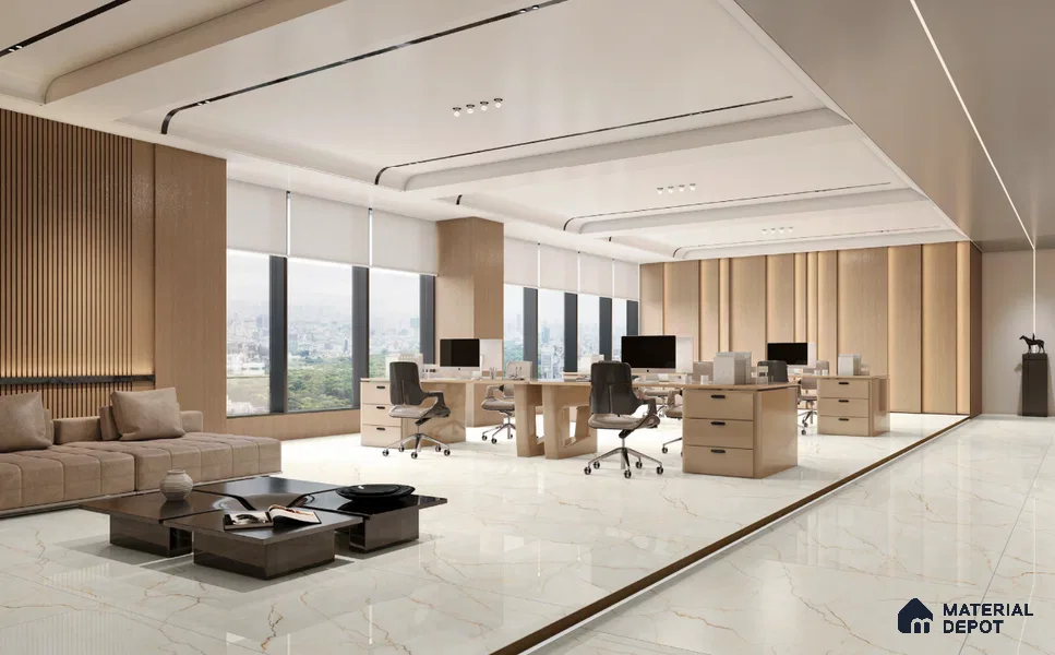 Large Formate Marble Floor & Wall Tile TL 11503 B Veinflow Ivory 6 ft x 4 ft Vitrified Glossy Finish - 9 mm | 4 Random Design | Suitable for Living Room, Bedroom, Dining & Office