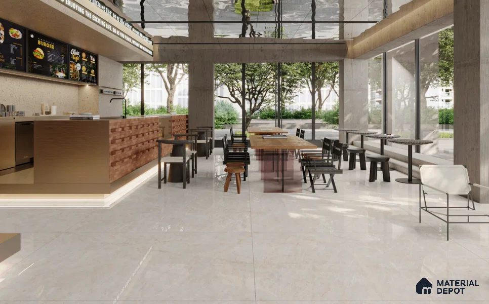 Large Formate Marble Floor & Wall Tile TL 11461 B Arctic Crema 6 ft x 4 ft Vitrified Lush Finish - 9 mm | 3 Random Design | Suitable for Living Room, Bedroom, Dining & Office