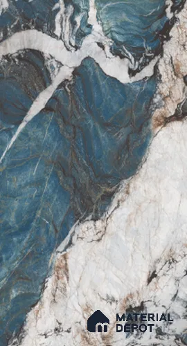Large Formate Marble Floor & Wall Tile TL 11413 Exotic Aqua 8 ft x 4 ft Book Match Vitrified Color Body Hybrid Finish - 9 mm | Suitable for Living Room, Bedroom, Bathroom | Adhesive and Spacers Must be Used During Installation