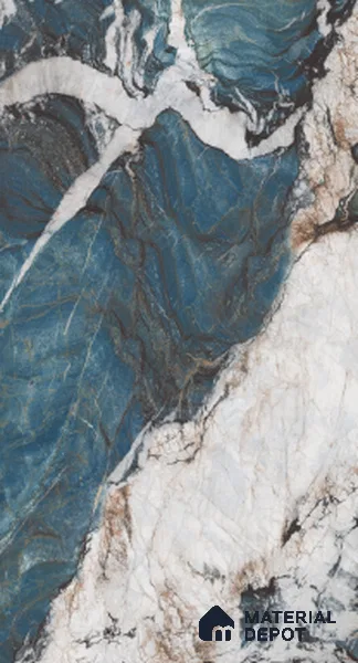 Large Formate Marble Floor & Wall Tile TL 11413 Exotic Aqua 8 ft x 4 ft Book Match Vitrified Color Body Hybrid Finish - 9 mm | Suitable for Living Room, Bedroom, Bathroom | Adhesive and Spacers Must be Used During Installation