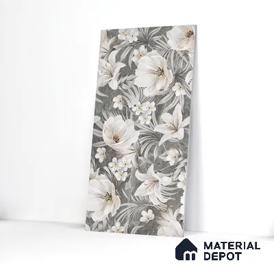 Floral Wall Tile TL 05509 B Lisburn Grey Decor 2 ft x 4 ft Vitrified Lush Plus Matte Finish - 9 mm | 4 Random Design | Suitable for Living Room, Bedroom, Bathroom, Kitchen