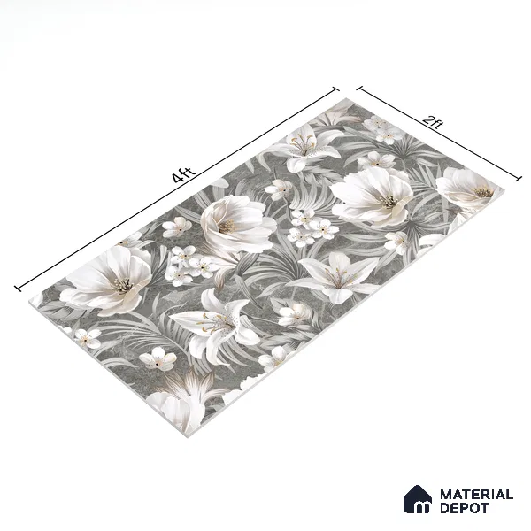 Floral Wall Tile TL 05509 B Lisburn Grey Decor 2 ft x 4 ft Vitrified Lush Plus Matte Finish - 9 mm | 4 Random Design | Suitable for Living Room, Bedroom, Bathroom, Kitchen