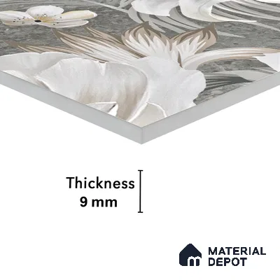 Floral Wall Tile TL 05509 B Lisburn Grey Decor 2 ft x 4 ft Vitrified Lush Plus Matte Finish - 9 mm | 4 Random Design | Suitable for Living Room, Bedroom, Bathroom, Kitchen