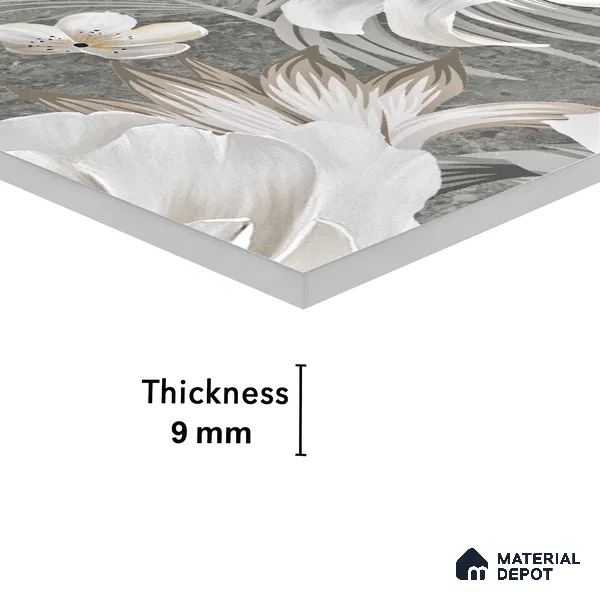 Floral Wall Tile TL 05509 B Lisburn Grey Decor 2 ft x 4 ft Vitrified Lush Plus Matte Finish - 9 mm | 4 Random Design | Suitable for Living Room, Bedroom, Bathroom, Kitchen