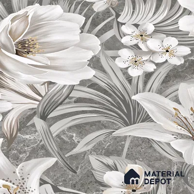 Floral Wall Tile TL 05509 B Lisburn Grey Decor 2 ft x 4 ft Vitrified Lush Plus Matte Finish - 9 mm | 4 Random Design | Suitable for Living Room, Bedroom, Bathroom, Kitchen