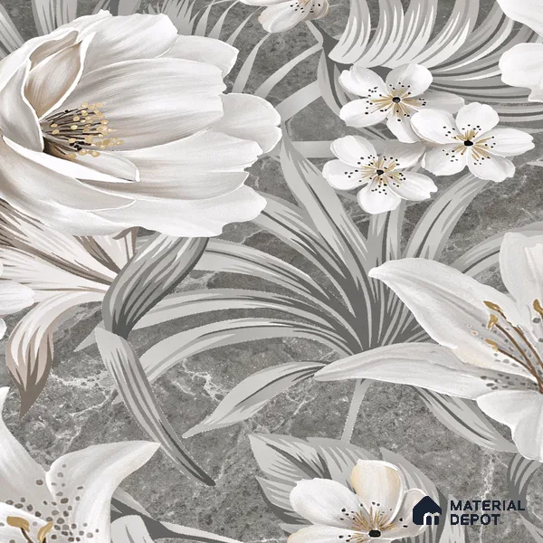 Floral Wall Tile TL 05509 B Lisburn Grey Decor 2 ft x 4 ft Vitrified Lush Plus Matte Finish - 9 mm | 4 Random Design | Suitable for Living Room, Bedroom, Bathroom, Kitchen