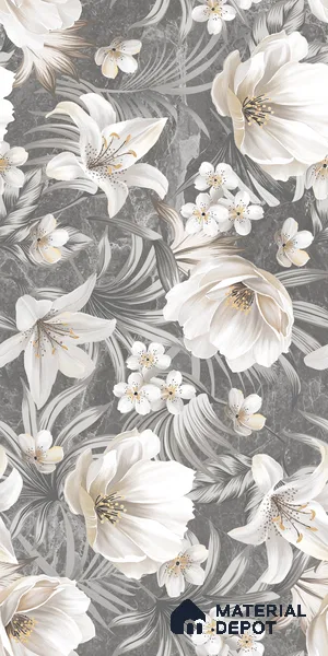 Floral Wall Tile TL 05509 B Lisburn Grey Decor 2 ft x 4 ft Vitrified Lush Plus Matte Finish - 9 mm | 4 Random Design | Suitable for Living Room, Bedroom, Bathroom, Kitchen