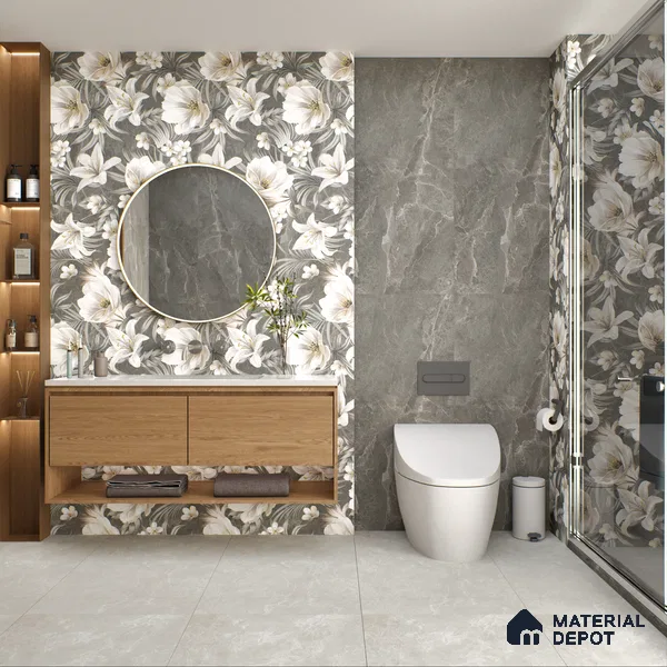 Marble Floor & Wall Tile TL 05509 C Lisburn Grey 2 ft x 4 ft Vitrified Lush Plus Matte Finish - 9 mm | 6 Random Design | Suitable for Living Room, Bedroom, Bathroom, Kitchen