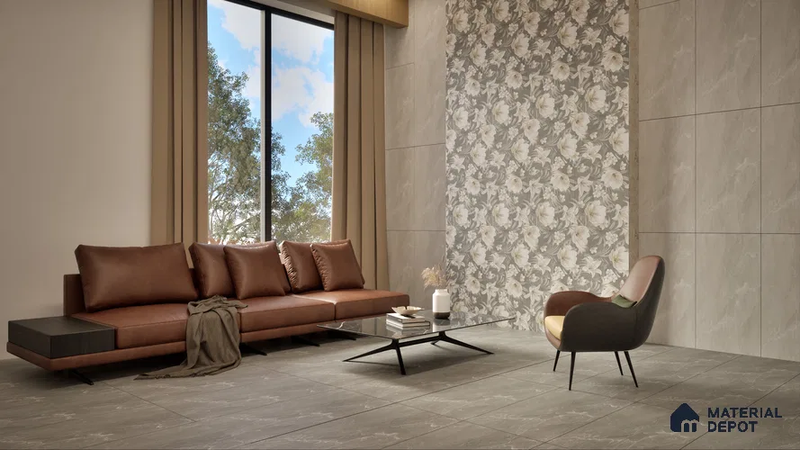 Marble Floor & Wall Tile TL 05509 C Lisburn Grey 2 ft x 4 ft Vitrified Lush Plus Matte Finish - 9 mm | 6 Random Design | Suitable for Living Room, Bedroom, Bathroom, Kitchen