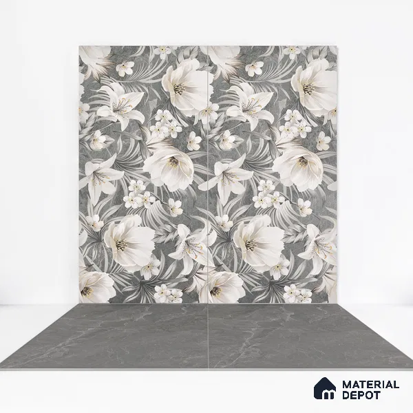 Marble Floor & Wall Tile TL 05509 C Lisburn Grey 2 ft x 4 ft Vitrified Lush Plus Matte Finish - 9 mm | 6 Random Design | Suitable for Living Room, Bedroom, Bathroom, Kitchen