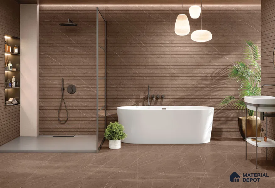 Marble Floor & Wall Tile TL 05610 B Gravier Lush Brown 2 ft x 4 ft Vitrified Lush Plus Matte Finish - 9 mm | 6 Random Design | Suitable for Living Room, Bedroom, Bathroom (Sample)