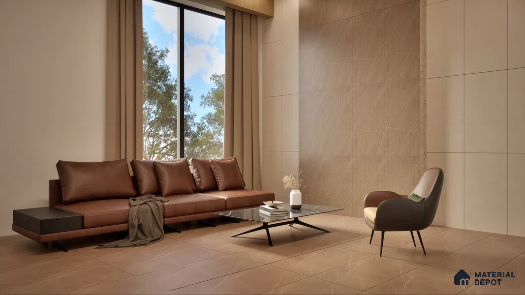 Marble Floor & Wall Tile TL 05610 Gravier Lush Cream 2 ft x 4 ft Vitrified Lush Plus Matte Finish - 9 mm | 6 Random Design | Suitable for Living Room, Bedroom, Bathroom (Sample)