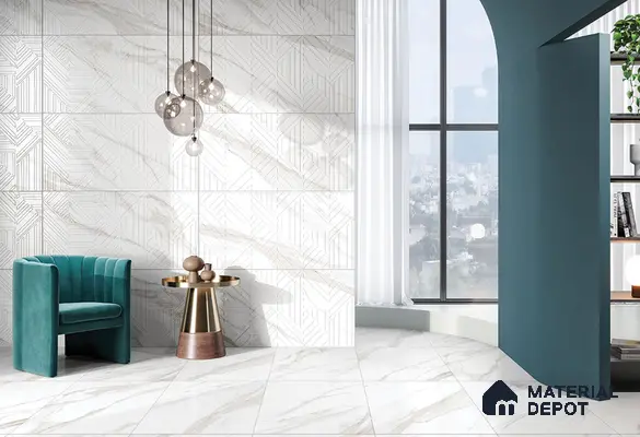 Marble Floor & Wall Tile TL 05508 Statuario Flutio Decor 2 ft x 4 ft Vitrified Lush Plus Matte Finish - 9 mm | 6 Random Design | Suitable for Living Room, Bedroom, Bathroom, Kitchen
