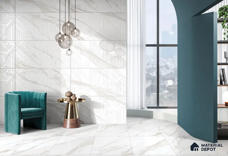 Marble Floor & Wall Tile TL 05508 Statuario Flutio Decor 2 ft x 4 ft Vitrified Lush Plus Matte Finish - 9 mm | 6 Random Design | Suitable for Living Room, Bedroom, Bathroom, Kitchen
