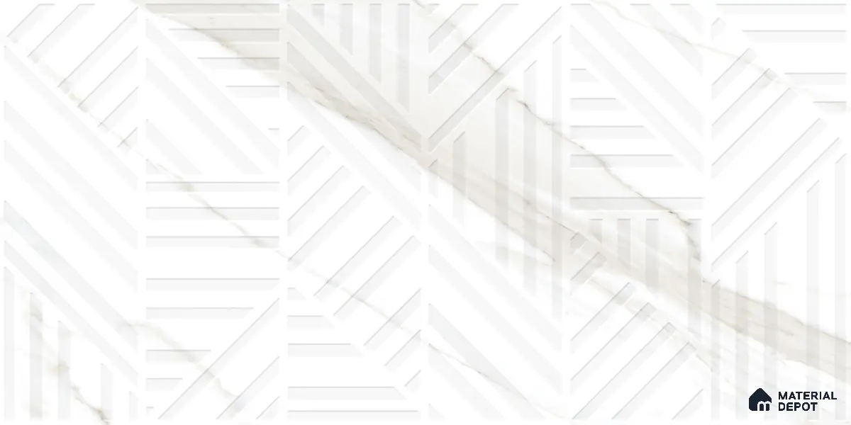 Marble Floor & Wall Tile TL 05508 Statuario Flutio Decor 2 ft x 4 ft Vitrified Lush Plus Matte Finish - 9 mm | 6 Random Design | Suitable for Living Room, Bedroom, Bathroom, Kitchen