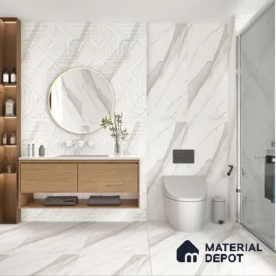 Marble Floor & Wall Tile TL 05508 Statuario Flutio Decor 2 ft x 4 ft Vitrified Lush Plus Matte Finish - 9 mm | 6 Random Design | Suitable for Living Room, Bedroom, Bathroom, Kitchen