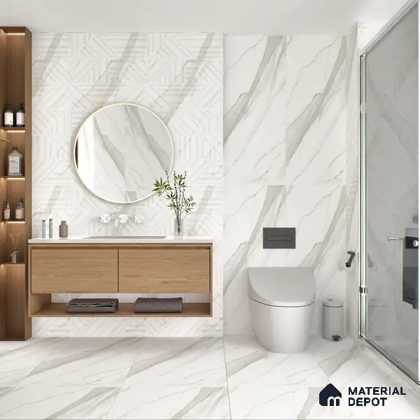 Marble Floor & Wall Tile TL 05508 Statuario Flutio Decor 2 ft x 4 ft Vitrified Lush Plus Matte Finish - 9 mm | 6 Random Design | Suitable for Living Room, Bedroom, Bathroom, Kitchen