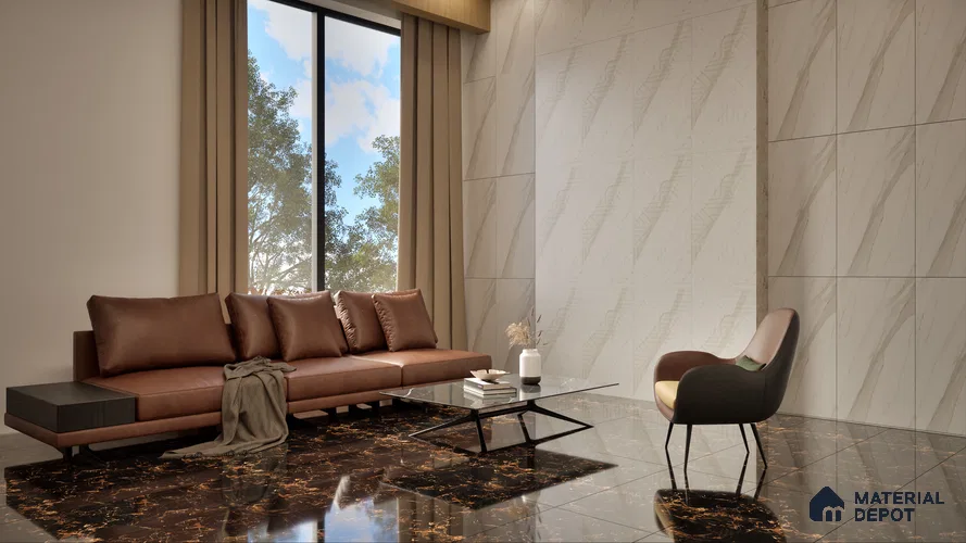 Marble Floor & Wall Tile TL 05508 Statuario Flutio Decor 2 ft x 4 ft Vitrified Lush Plus Matte Finish - 9 mm | 6 Random Design | Suitable for Living Room, Bedroom, Bathroom, Kitchen