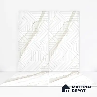 Marble Floor & Wall Tile TL 05508 Statuario Flutio Decor 2 ft x 4 ft Vitrified Lush Plus Matte Finish - 9 mm | 6 Random Design | Suitable for Living Room, Bedroom, Bathroom, Kitchen