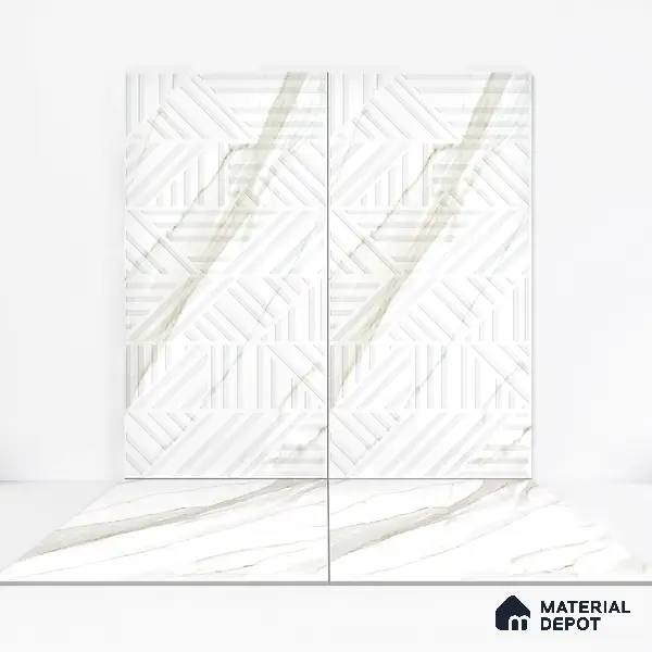 Marble Floor & Wall Tile TL 05508 Statuario Flutio Decor 2 ft x 4 ft Vitrified Lush Plus Matte Finish - 9 mm | 6 Random Design | Suitable for Living Room, Bedroom, Bathroom, Kitchen