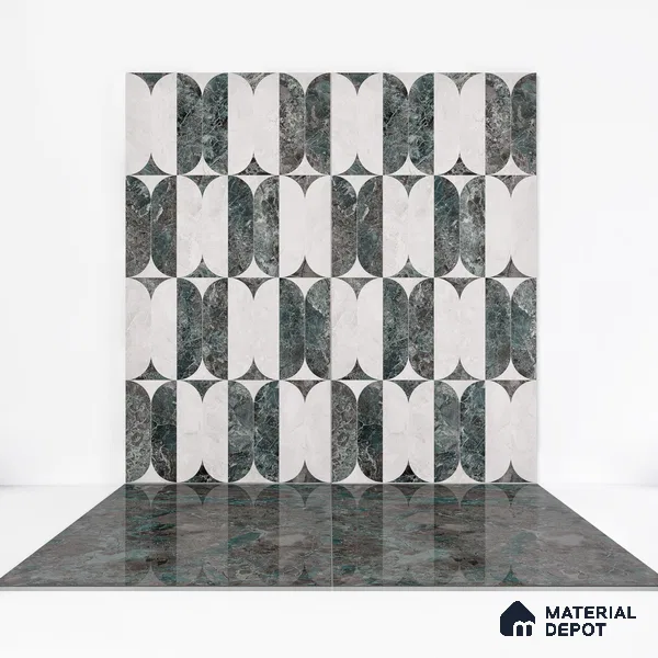 Marble Wall & Floor Tile TL 05534 C Lustro Aqua 2 ft x 4 ft Vitrified Glossy Finish - 9 mm | 8 Random Design | Suitable for Living Room, Bedroom, Bathroom, Kitchen (Sample)