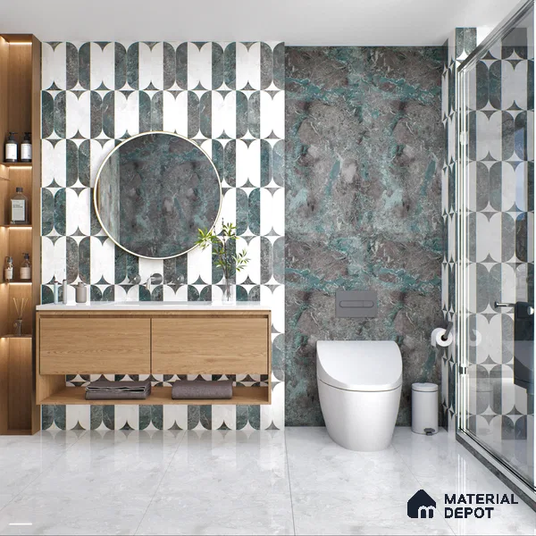 Marble Wall & Floor Tile TL 05534 Lustro Bianco 2 ft x 4 ft Vitrified Glossy Finish - 9 mm | 8 Random Design | Suitable for Living Room, Bedroom, Bathroom, Kitchen (Sample)