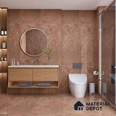 Marble Wall & Floor Tile TL 05529 C Luxe Brown 2 ft x 4 ft Vitrified Glossy Finish - 9 mm | 5 Random Design | Suitable for Living Room, Bedroom, Bathroom, Kitchen