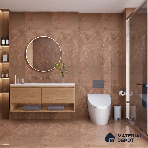 Marble Wall & Floor Tile TL 05529 C Luxe Brown 2 ft x 4 ft Vitrified Glossy Finish - 9 mm | 5 Random Design | Suitable for Living Room, Bedroom, Bathroom, Kitchen