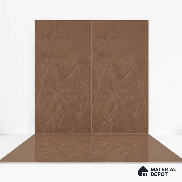 Marble Wall & Floor Tile TL 05529 C Luxe Brown 2 ft x 4 ft Vitrified Glossy Finish - 9 mm | 5 Random Design | Suitable for Living Room, Bedroom, Bathroom, Kitchen